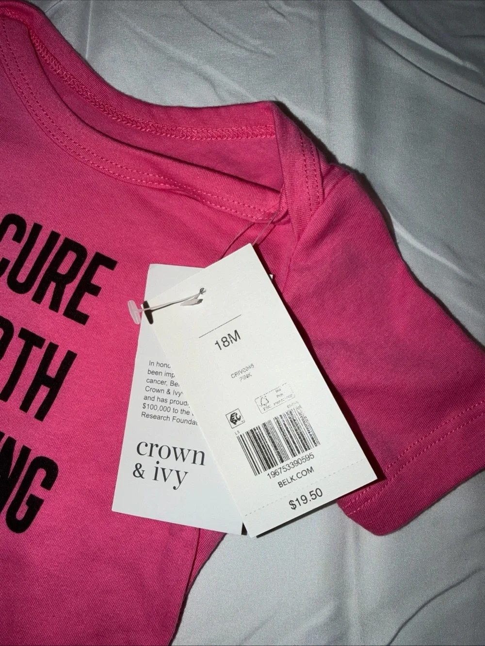 Crown & Ivy Pink Baby One-Piece - 'A Cure Worth Fighting For 18M